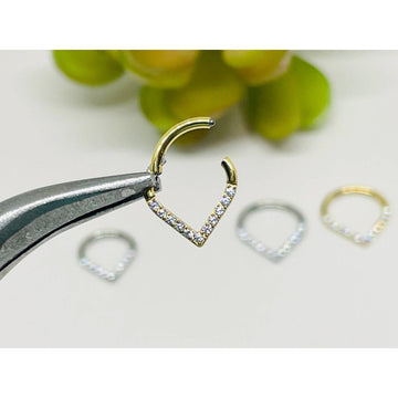 Implant Grade Titanium Septum Ring - 16G CZ Hinged Segment Ring